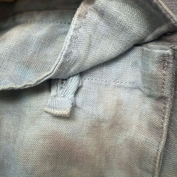 Pure Linen Utility Jacket Medium Blue Purple Tie Dye Cargo Womens Artsy Boho - Picture 11 of 12